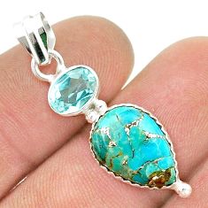 7.24cts blue copper turquoise topaz 925 sterling silver pendant jewelry u44909