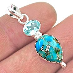 7.36cts blue copper turquoise topaz 925 sterling silver pendant jewelry u44914