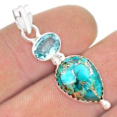 7.36cts blue copper turquoise topaz 925 sterling silver pendant jewelry u44916