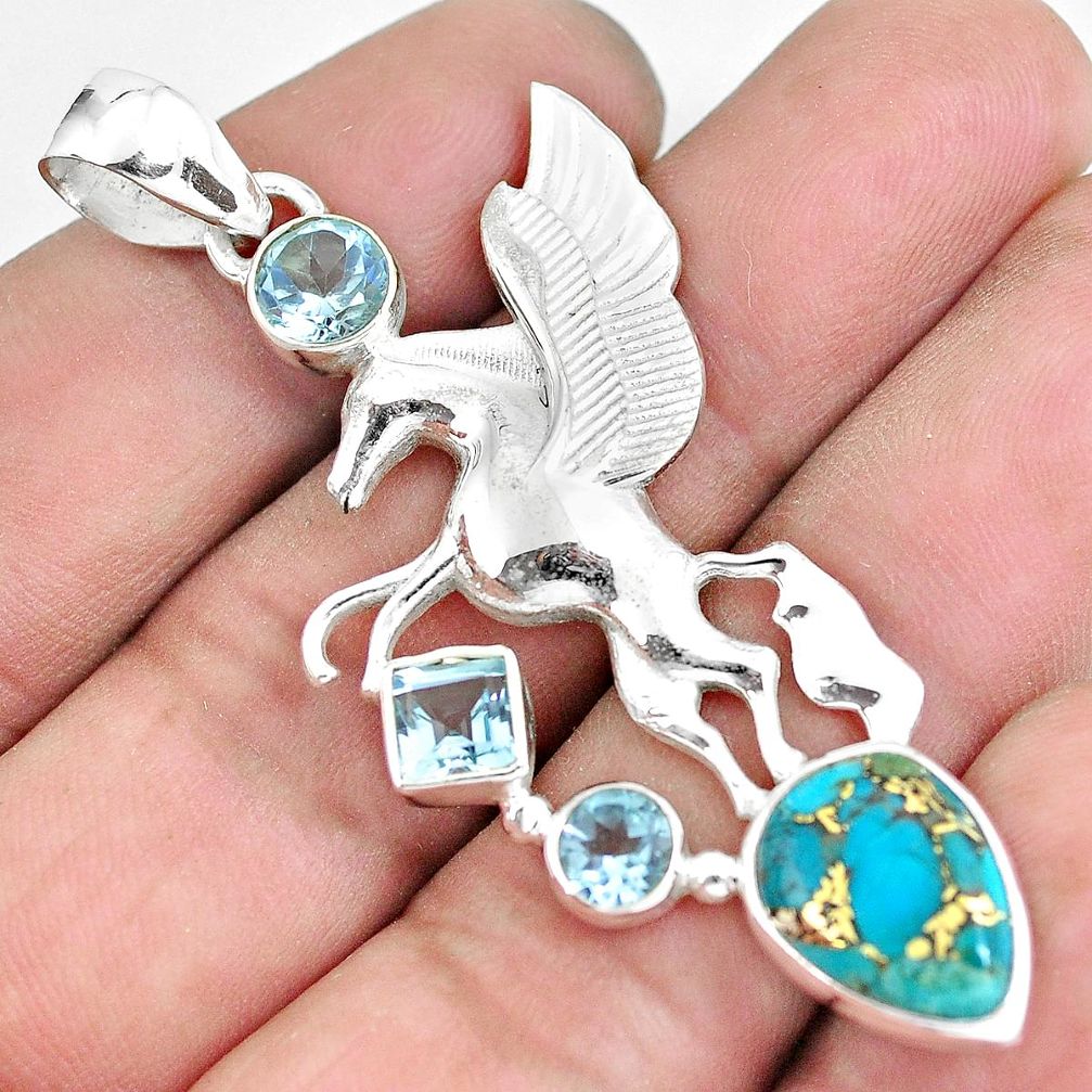 per turquoise topaz 925 sterling silver unicorn pendant p59310