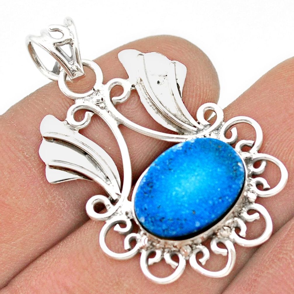 6.07cts blue druzy oval shape 925 sterling silver pendant jewelry d48392