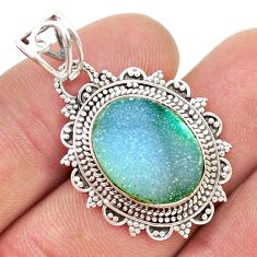 9.63cts blue druzy oval shape 925 sterling silver pendant jewelry d48449