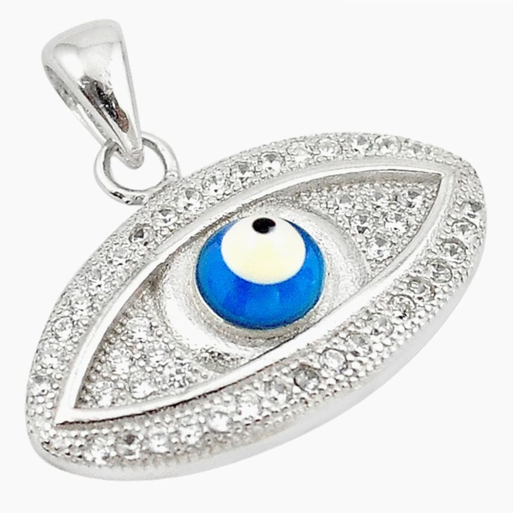 Blue evil eye talismans topaz 925 sterling silver pendant jewelry c20931