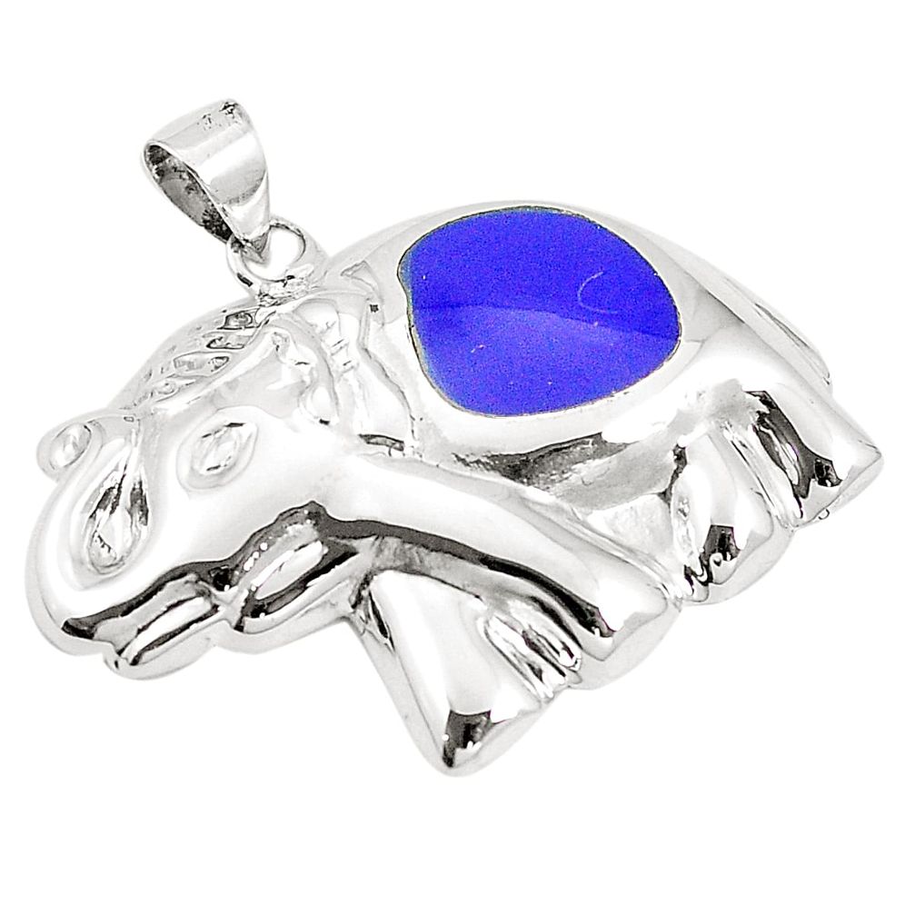 Blue lapis lazuli enamel 925 silver elephant pendant jewelry a79754 c13693