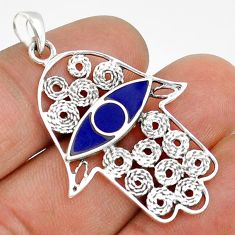 1.16cts blue lapis lazuli enamel silver hand of god hamsa pendant jewelry c30218