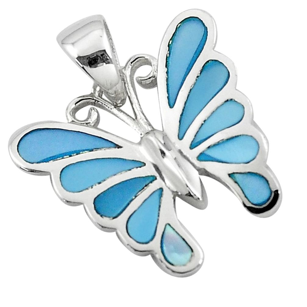 4.02gms blue pearl enamel 925 sterling silver butterfly pendant a91885 c14846