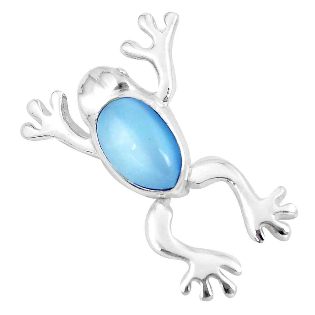 4.25gms blue pearl enamel 925 sterling silver frog pendant jewelry a88491 c14595