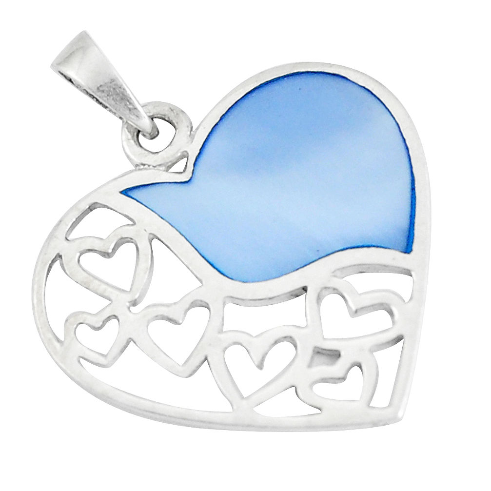 3.26gms blue pearl enamel 925 sterling silver heart pendant a93282 c14898