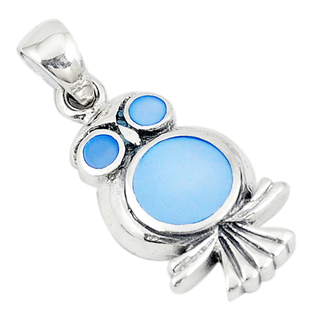 Blue pearl enamel 925 sterling silver owl pendant jewelry a74730 c14514