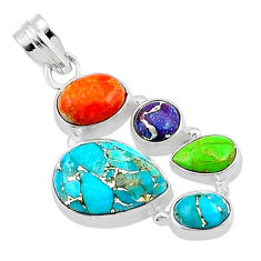Clearance Sale- 9.41cts blue purple copper turquoise mojave turquoise 925 silver pendant u29276