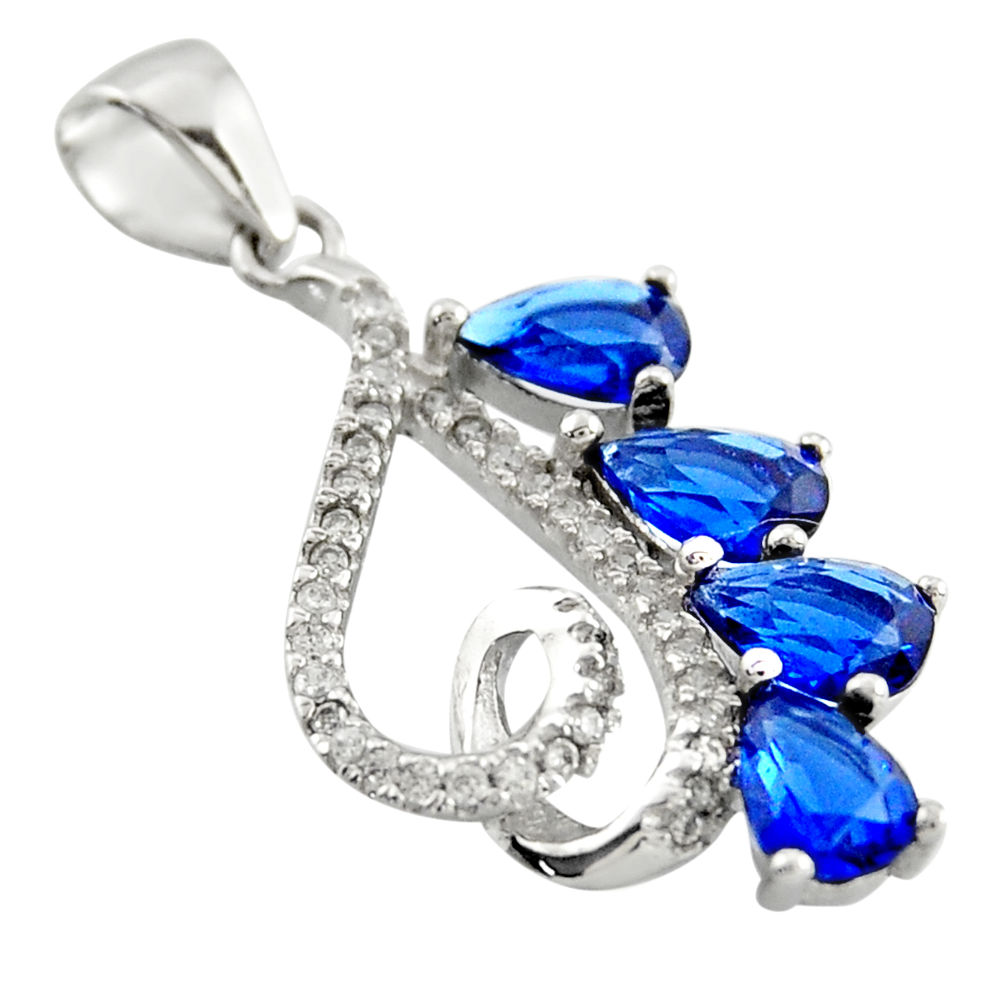 LAB 4.16cts blue sapphire (lab) topaz 925 sterling silver pendant jewelry c9960