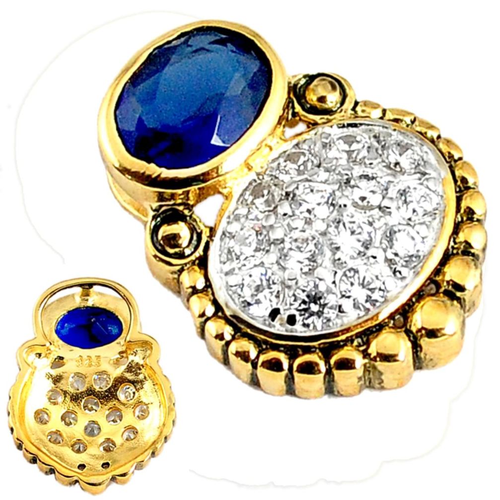 Blue sapphire quartz topaz 925 sterling silver 14k gold pendant jewelry c22788