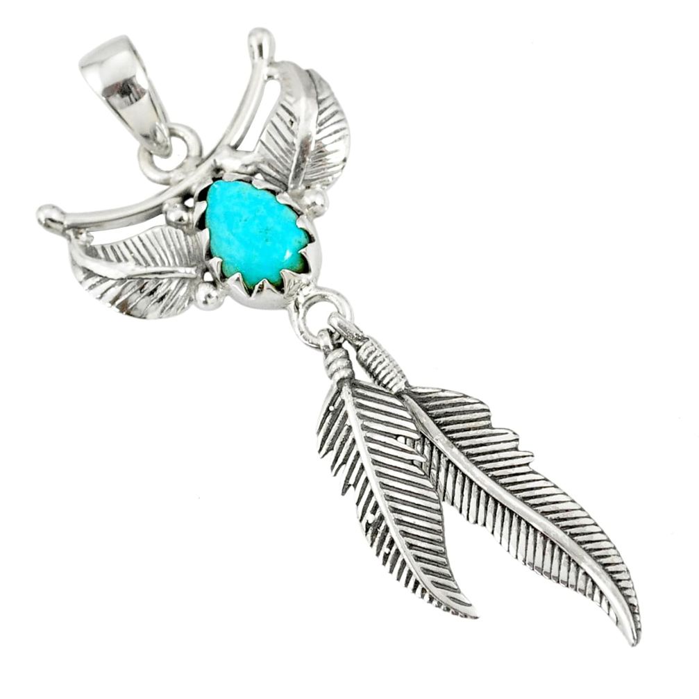 2.11cts blue sleeping beauty turquoise 925 silver dreamcatcher pendant r77871