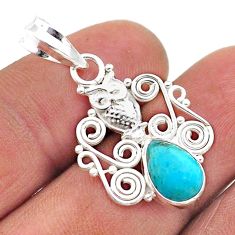 1.96cts blue sleeping beauty turquoise 925 sterling silver owl pendant t64947