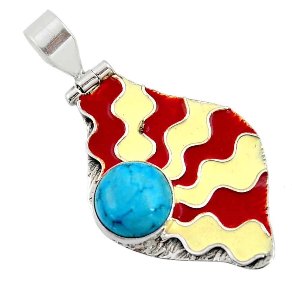 4.69cts blue sleeping beauty turquoise enamel 925 sterling silver pendant r42024