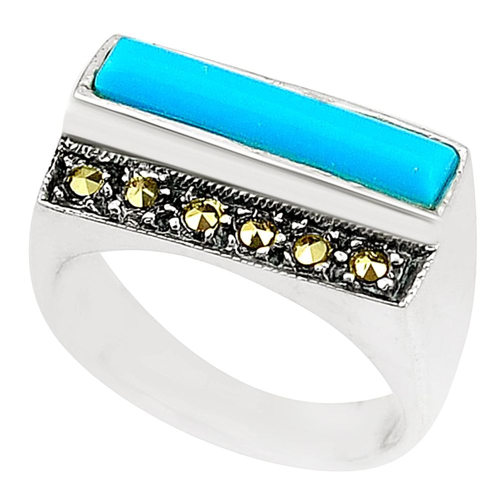 Blue sleeping beauty turquoise marcasite 925 silver ring size 6 c17266