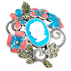 LAB Blue sleeping beauty turquoise pearl enamel lady face 925 silver pendant c21351