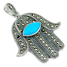 Blue sleeping beauty turquoise 925 silver hand of god hamsa pendant c18965