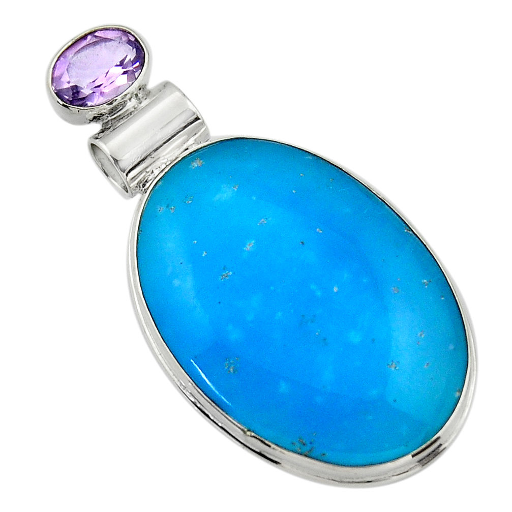 19.23cts blue smithsonite amethyst 925 sterling silver pendant jewelry r32079