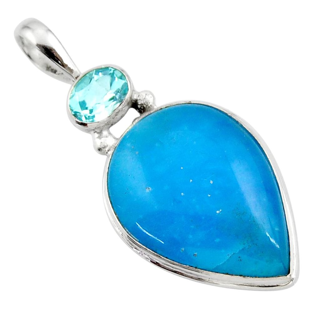 18.15cts blue smithsonite pear topaz 925 sterling silver pendant jewelry r27916