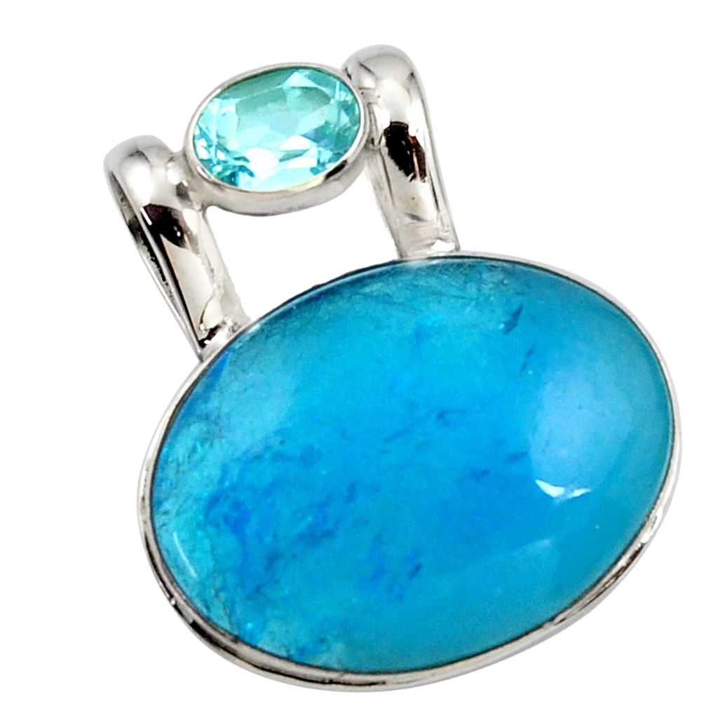 18.15cts blue smithsonite topaz 925 sterling silver pendant jewelry r27914