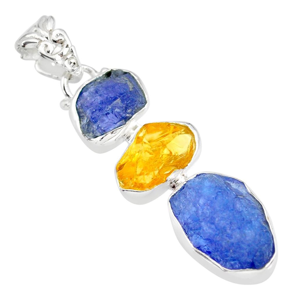 14.45cts blue tanzanite raw citrine rough 925 sterling silver pendant r83088