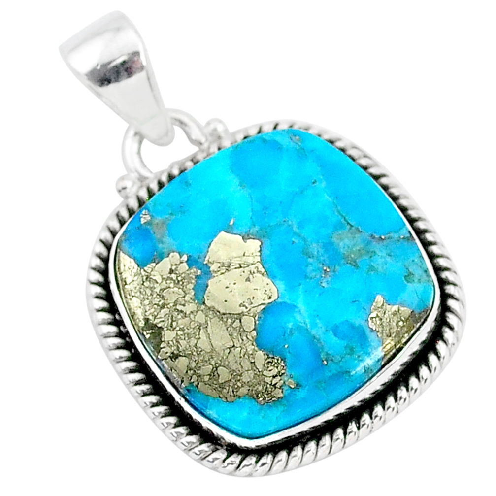 16.10cts blue turquoise pyrite 925 sterling silver pendant jewelry r95205