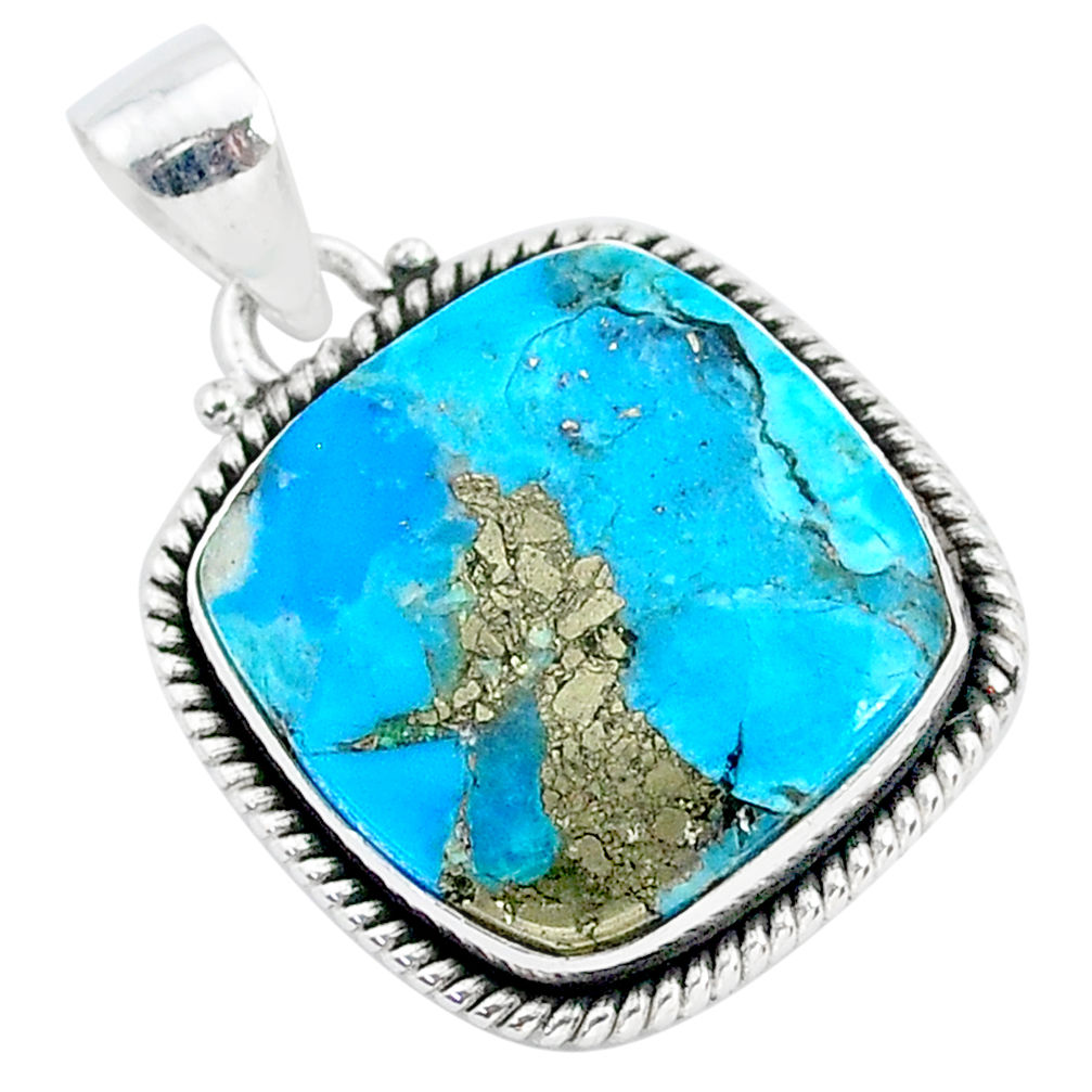 16.32cts blue turquoise pyrite 925 sterling silver pendant jewelry r95211