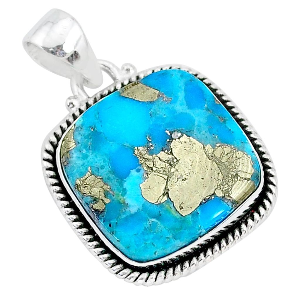 16.35cts blue turquoise pyrite 925 sterling silver pendant jewelry r95212