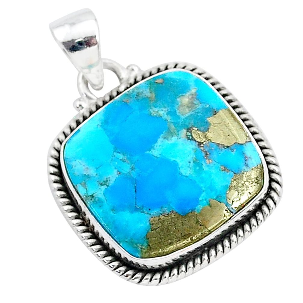 16.43cts blue turquoise pyrite 925 sterling silver pendant jewelry r95217