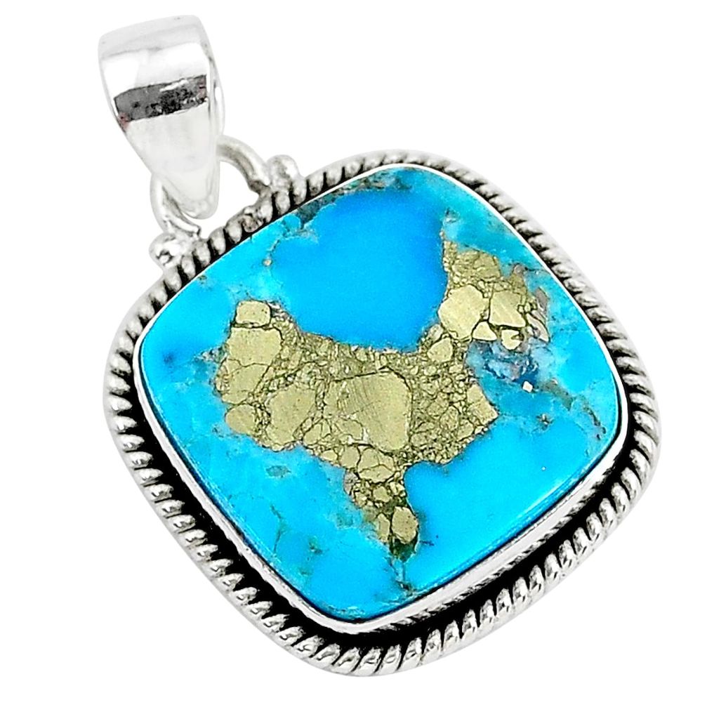 16.18cts blue turquoise pyrite 925 sterling silver pendant jewelry r95219