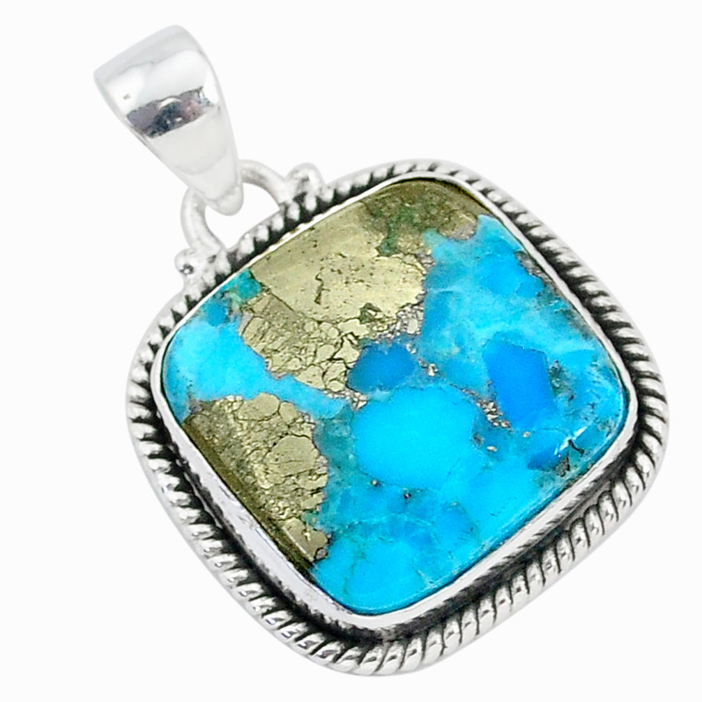 16.57cts blue turquoise pyrite 925 sterling silver pendant jewelry r95220