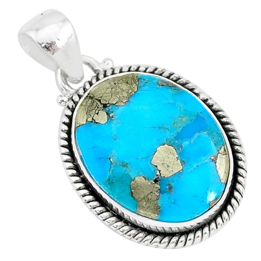 14.15cts blue turquoise pyrite 925 sterling silver pendant jewelry r95223