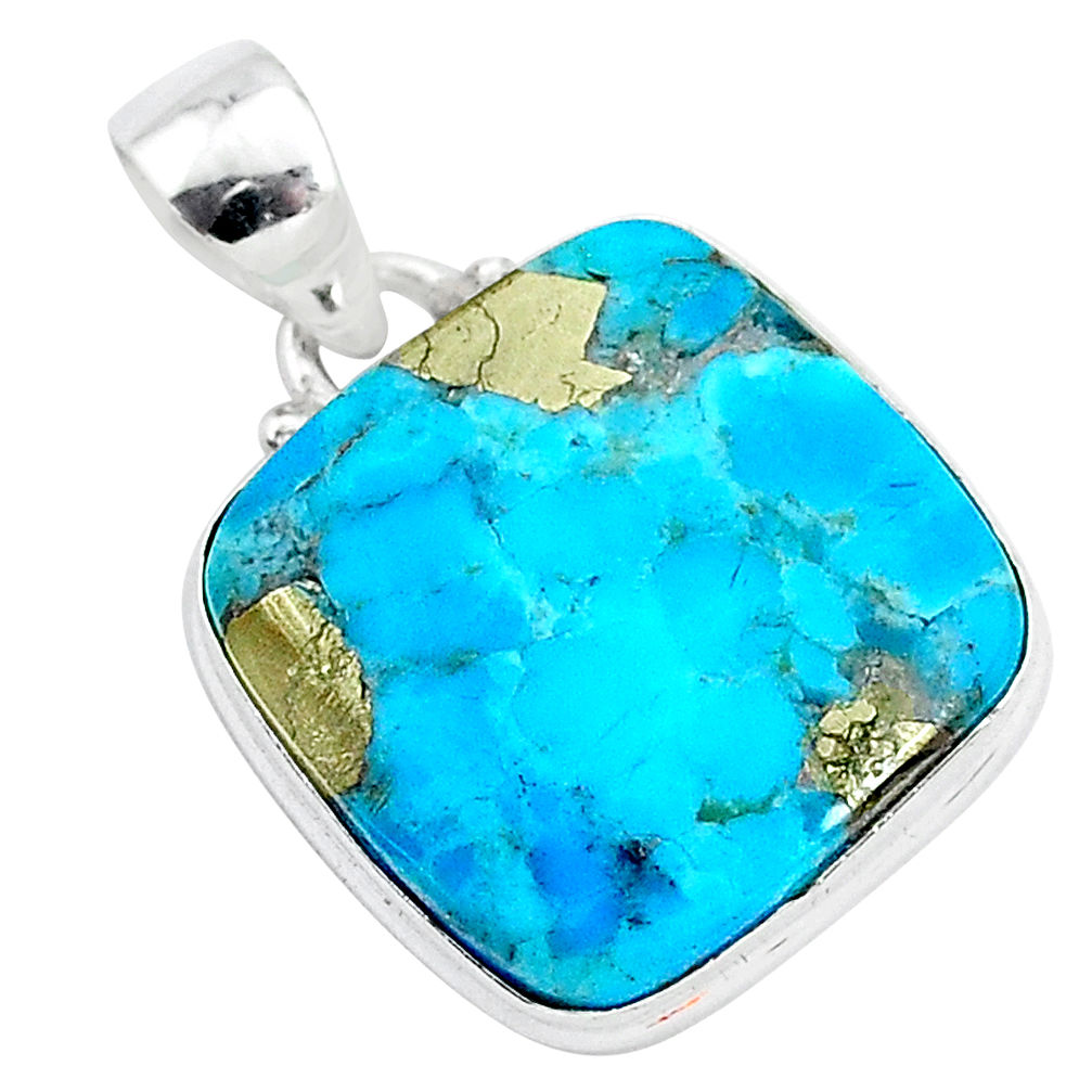 12.20cts blue turquoise pyrite 925 sterling silver pendant jewelry r95229