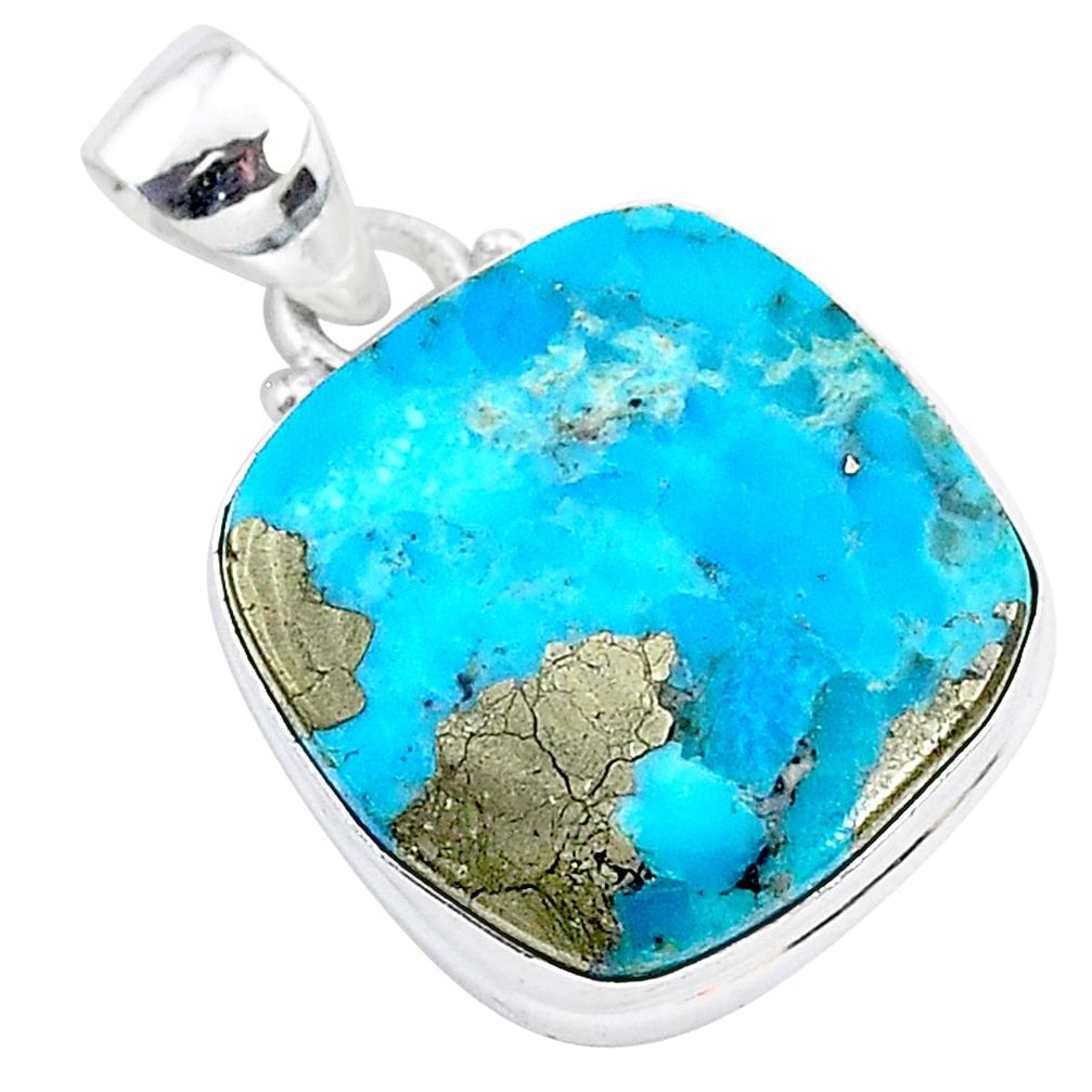 12.68cts blue turquoise pyrite 925 sterling silver pendant jewelry r95230