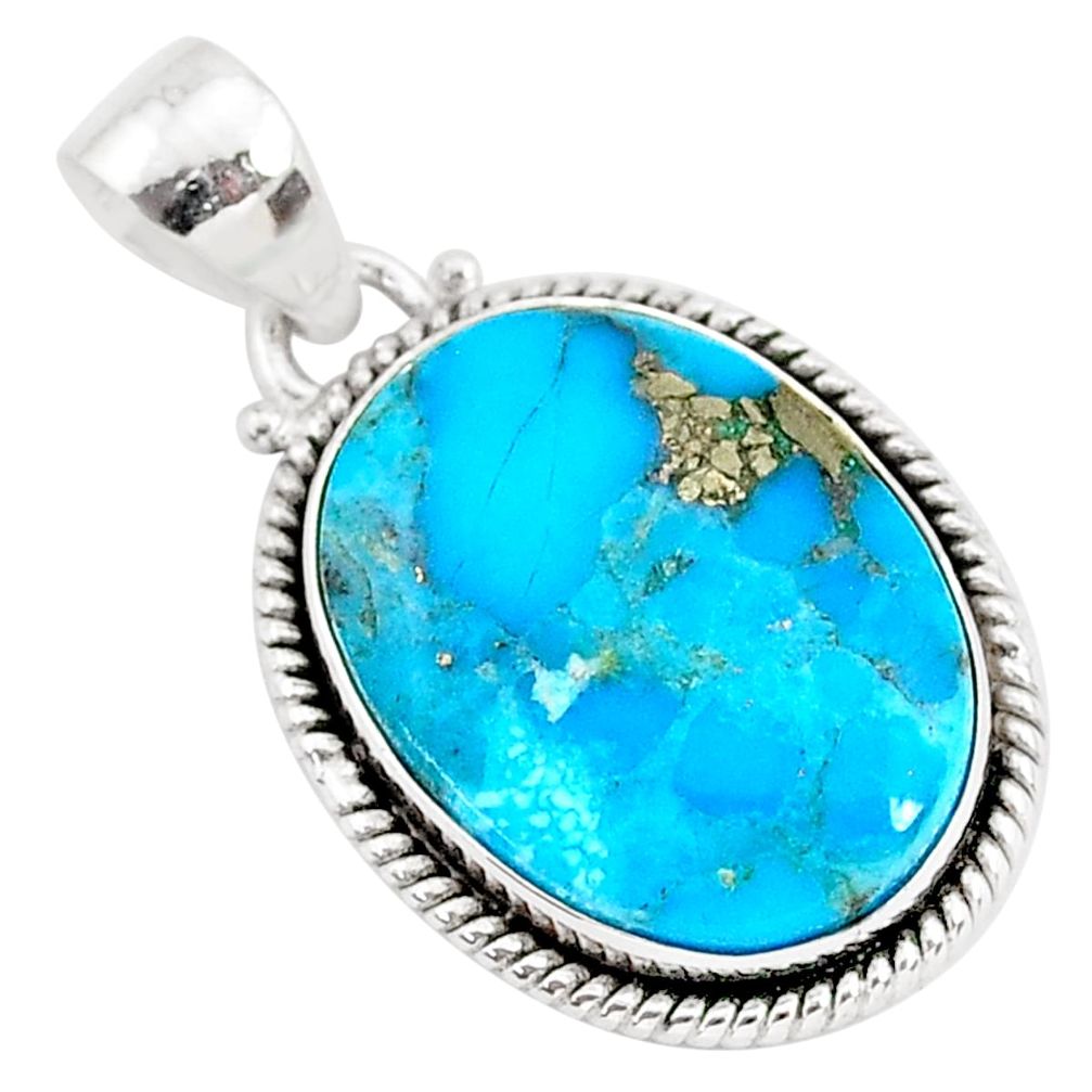 13.60cts blue turquoise pyrite 925 sterling silver pendant jewelry r95232