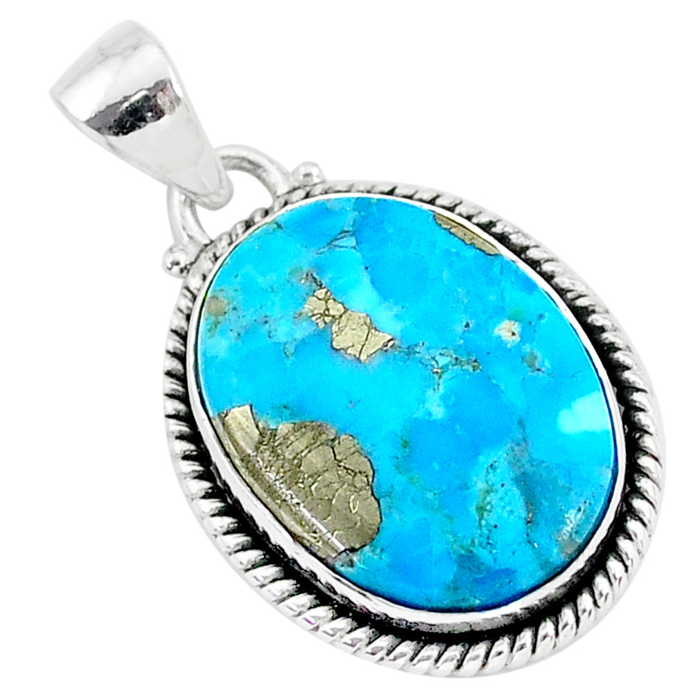 14.23cts blue turquoise pyrite 925 sterling silver pendant jewelry r95233