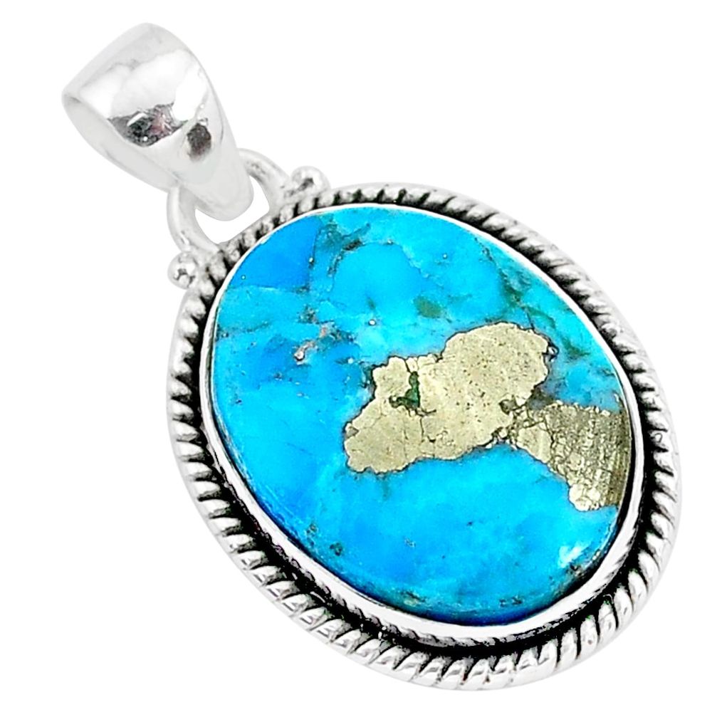 15.22cts blue turquoise pyrite 925 sterling silver pendant jewelry r95235