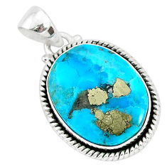 13.73cts blue turquoise pyrite 925 sterling silver pendant jewelry r95240