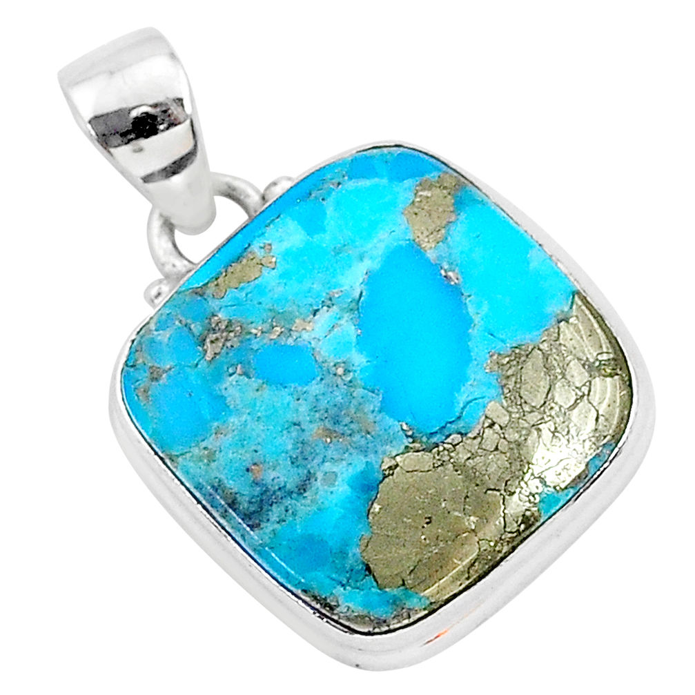 13.73cts blue turquoise pyrite 925 sterling silver pendant jewelry r95243
