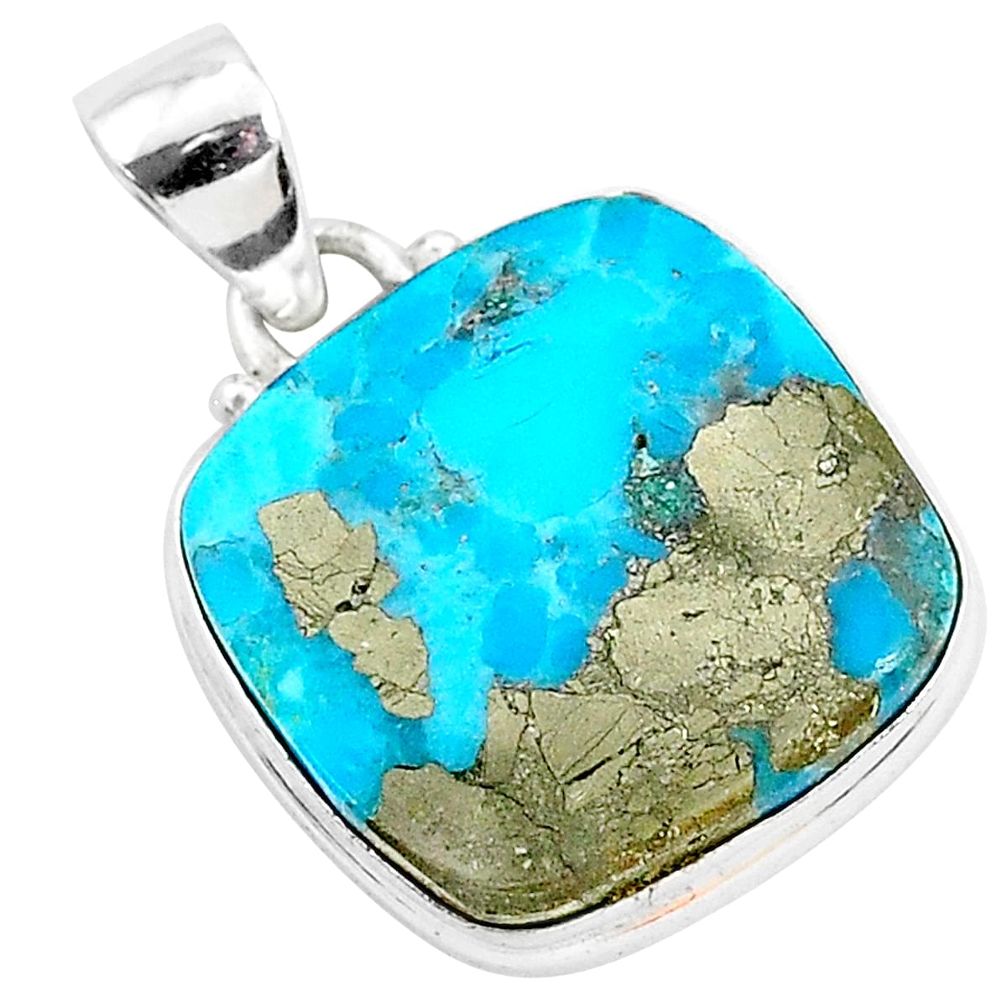 12.72cts blue turquoise pyrite 925 sterling silver pendant jewelry r95244