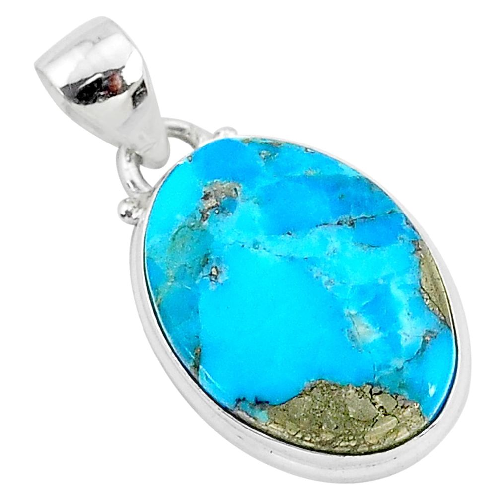 11.17cts blue turquoise pyrite 925 sterling silver pendant jewelry r95260