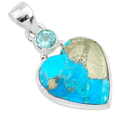 13.05cts blue turquoise pyrite topaz 925 sterling silver pendant jewelry r95262
