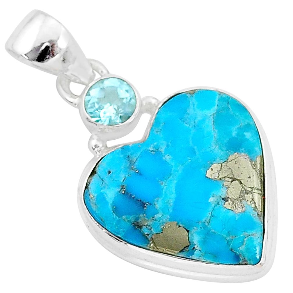 12.20cts blue turquoise pyrite topaz 925 sterling silver pendant jewelry r95263