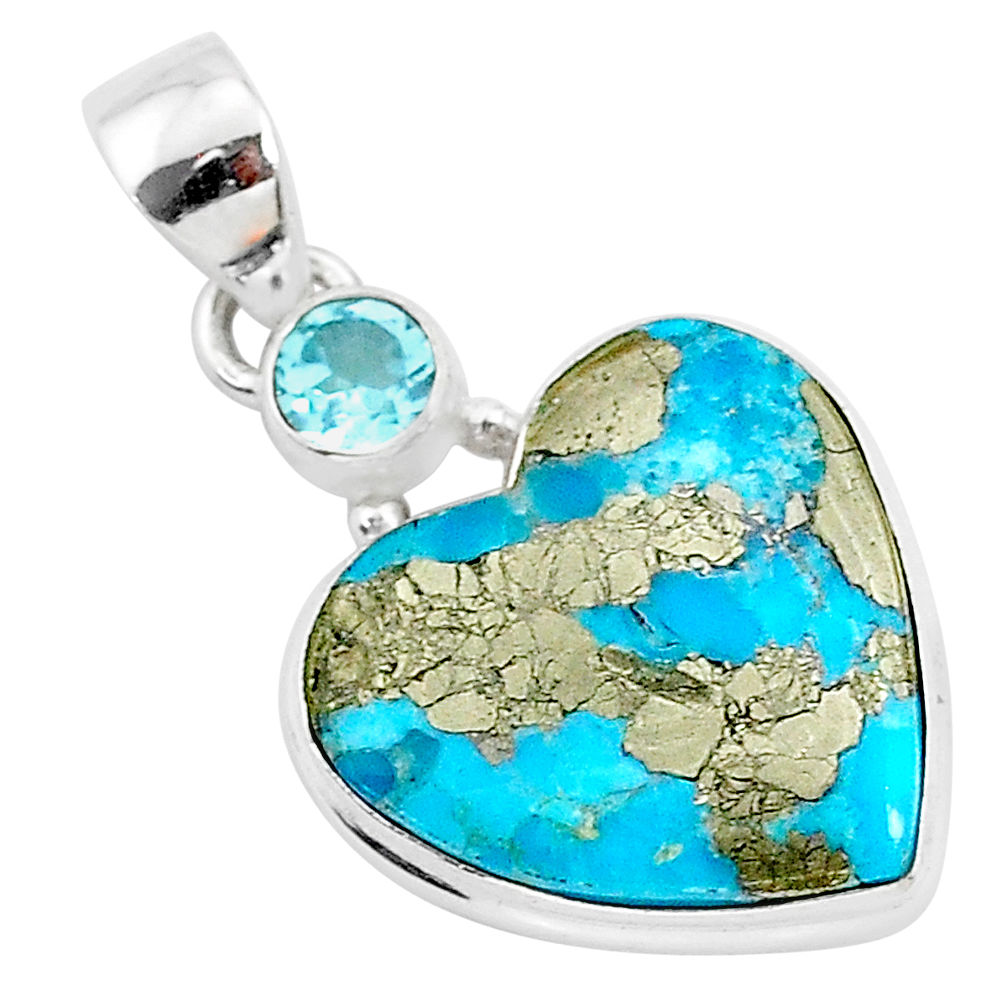 13.40cts blue turquoise pyrite topaz 925 sterling silver pendant jewelry r95267