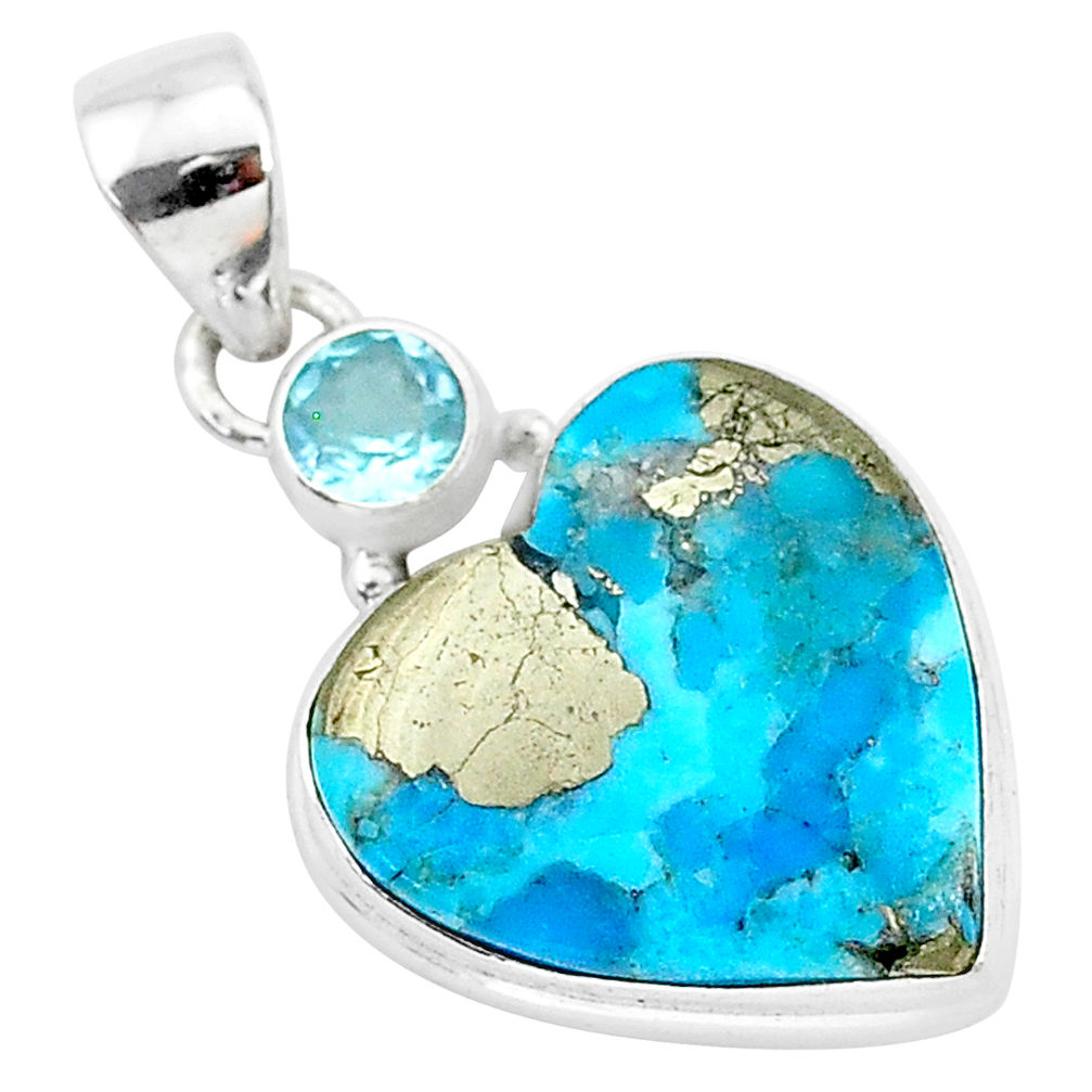 13.20cts blue turquoise pyrite topaz 925 sterling silver pendant jewelry r95268