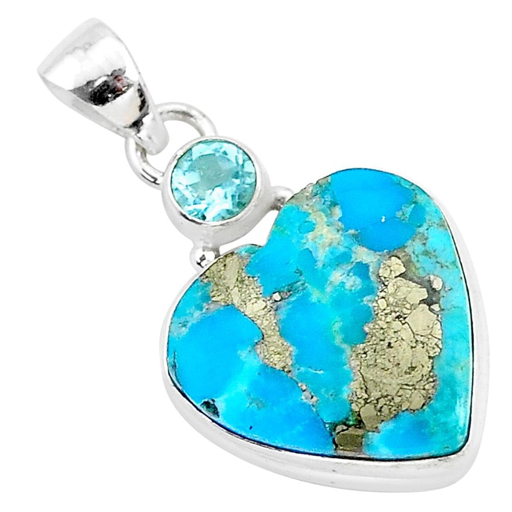 13.20cts blue turquoise pyrite topaz 925 sterling silver pendant jewelry r95270