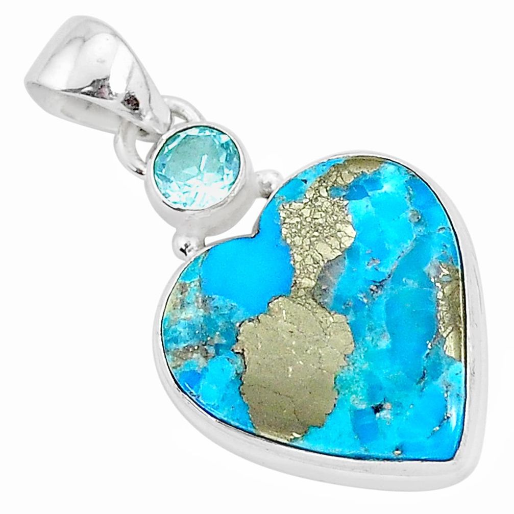 12.93cts blue turquoise pyrite topaz 925 sterling silver pendant jewelry r95271