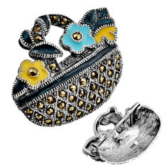 8.03gms blue yellow enamel marcasite 925 silver brooch pendant jewelry y83579