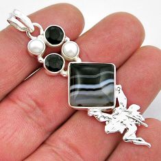 13.63cts botswana agate pearl onyx 925 silver angel wings fairy pendant y21489